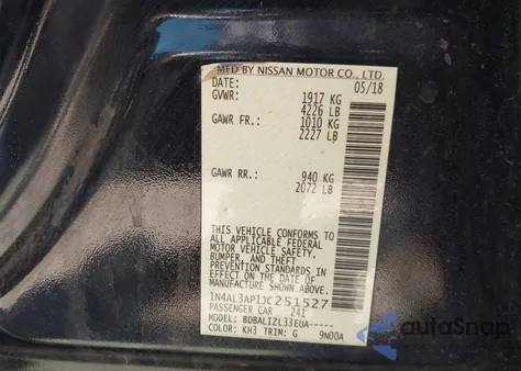 2018 Nissan Altima 2.5 Sv from USA, damaged, VIN 1N4AL3AP1JC251527